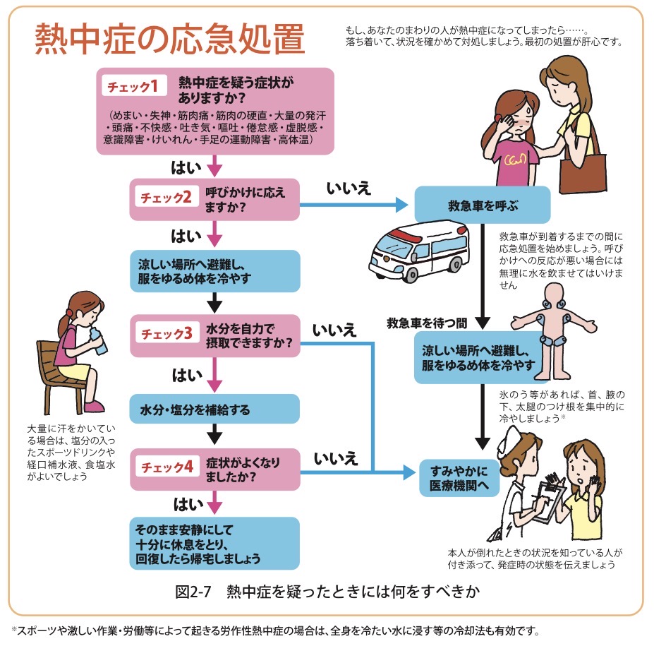 熱中症の応急処置のフローチャート